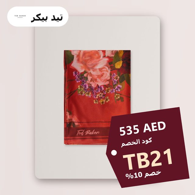 Mhyla Printed Floral Cape Scarf Red — Ted Baker coupon code TB21 — كود خصم تيد بيكر TB21
